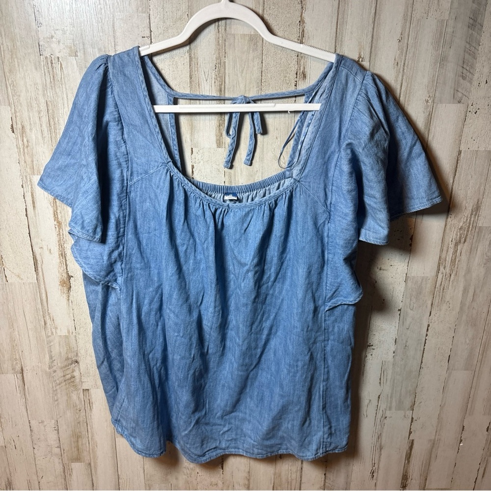 Old Navy Light Blue Chambray Peasant Blouse 4x